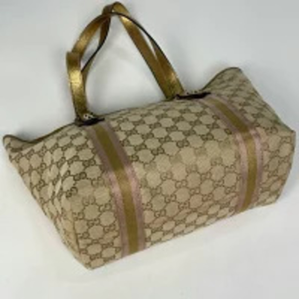 Gucci canvas shoulder gold beige tote GG bag Gold Tan